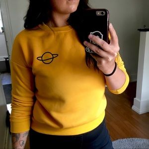 Zaful mustard Saturn crew neck sweatshirt